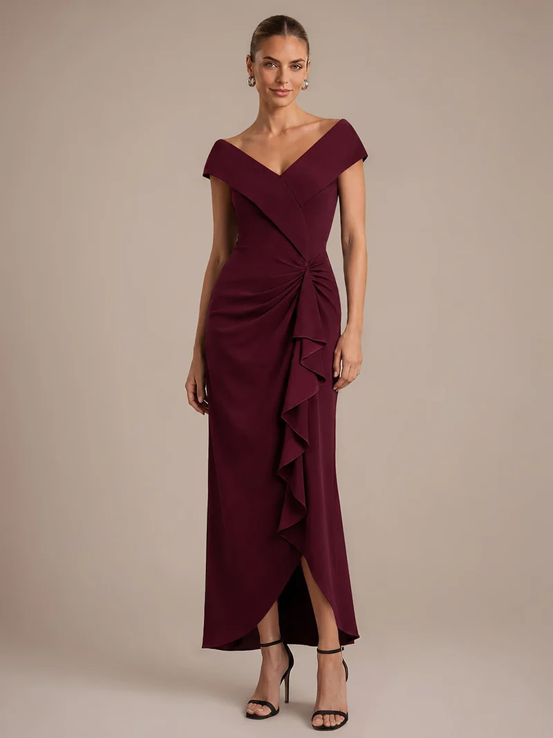 Robe de soirée sirène sans manches à col V, tissu extensible et coupe élégante