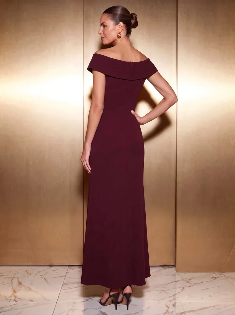 Robe de soirée sirène sans manches à col V, tissu extensible et coupe élégante