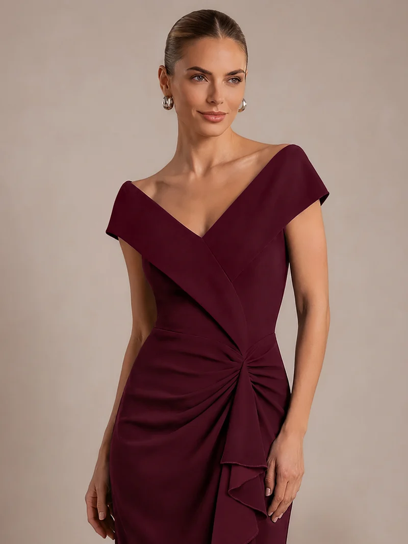 Robe de soirée sirène sans manches à col V, tissu extensible et coupe élégante