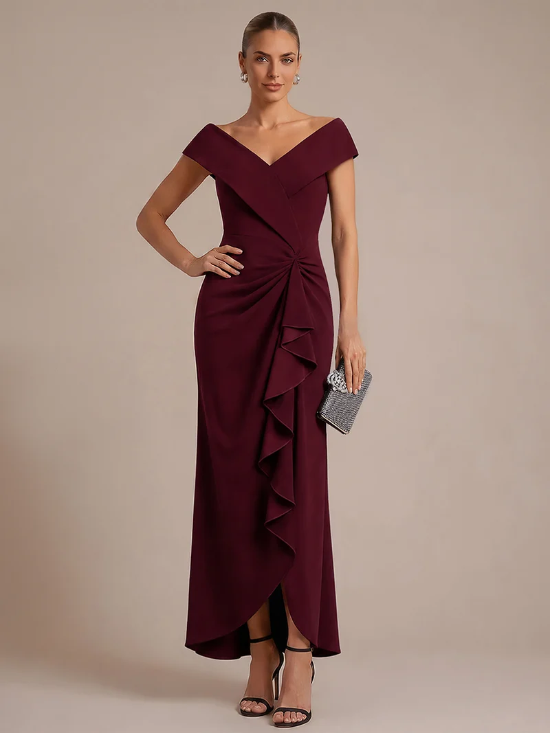 Robe de soirée sirène sans manches à col V, tissu extensible et coupe élégante