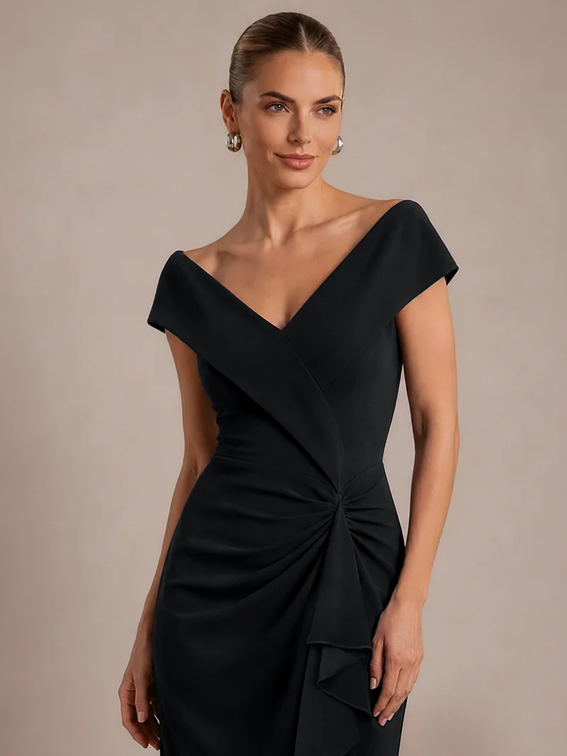 Robe de soirée sirène sans manches à col V, tissu extensible et coupe élégante
