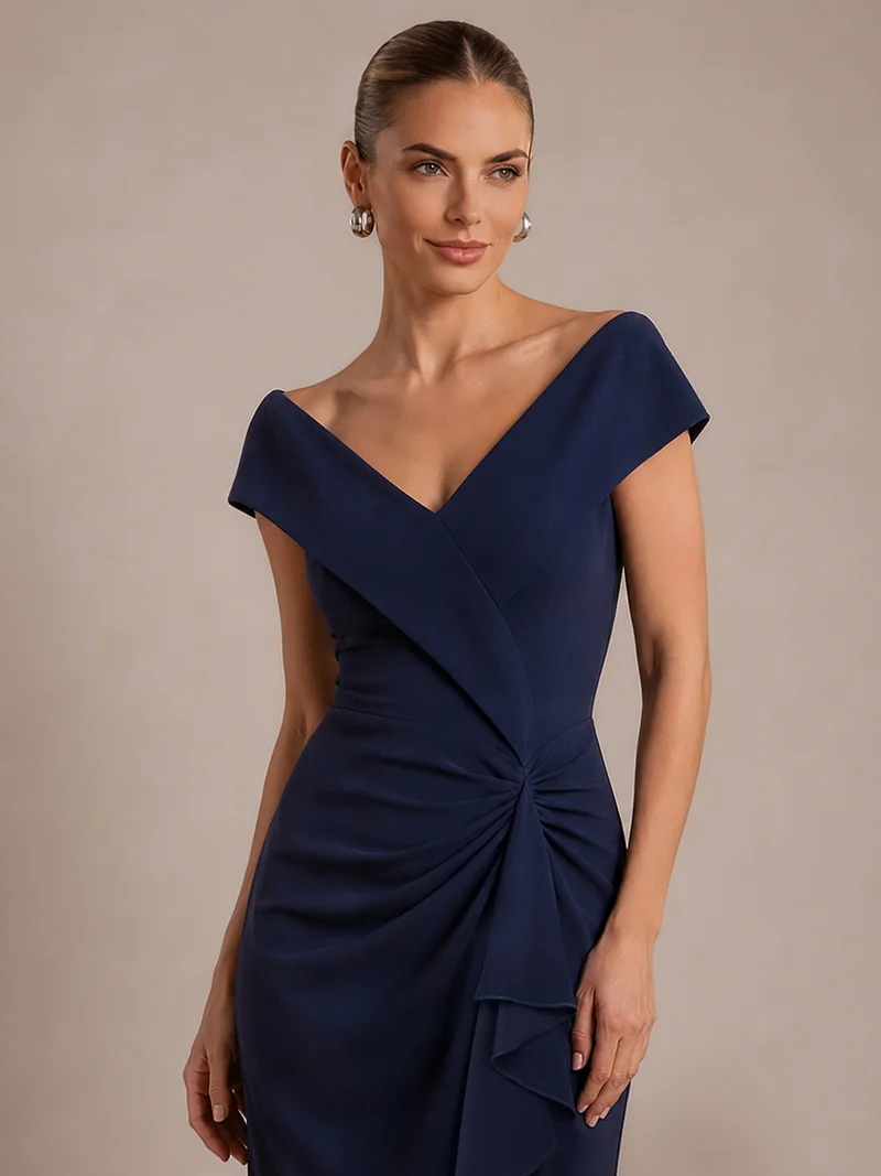 Robe de soirée sirène sans manches à col V, tissu extensible et coupe élégante