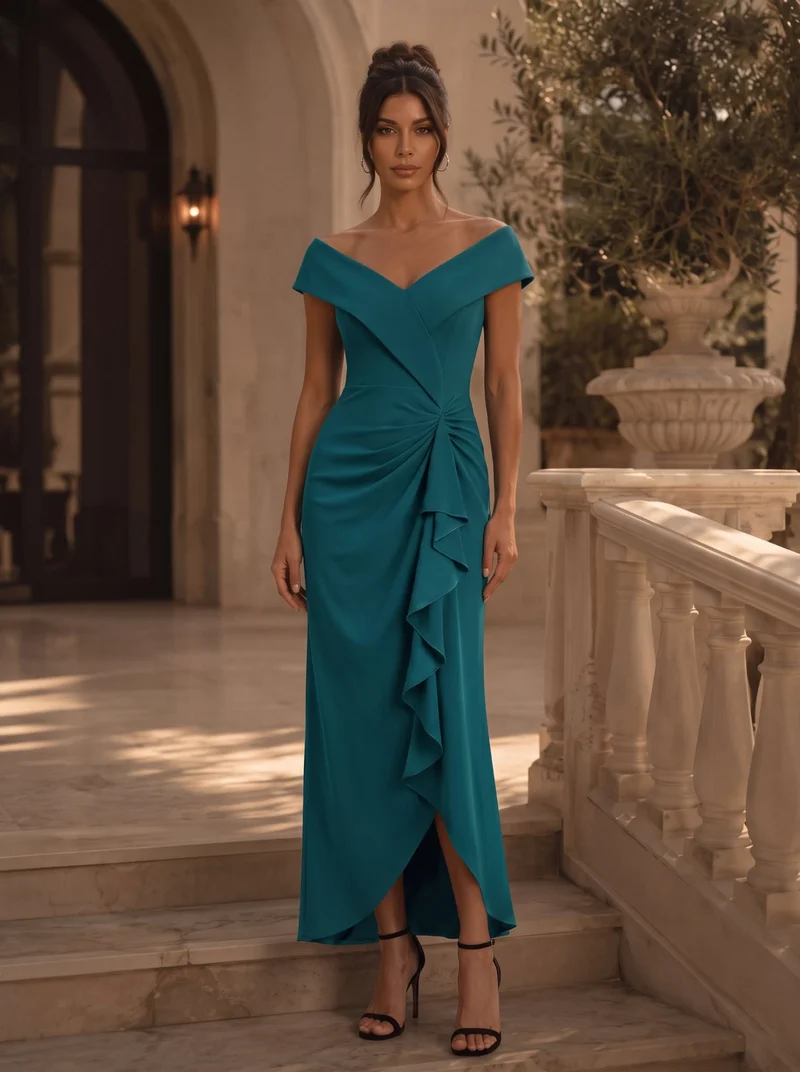 Robe de soirée sirène sans manches à col V, tissu extensible et coupe élégante