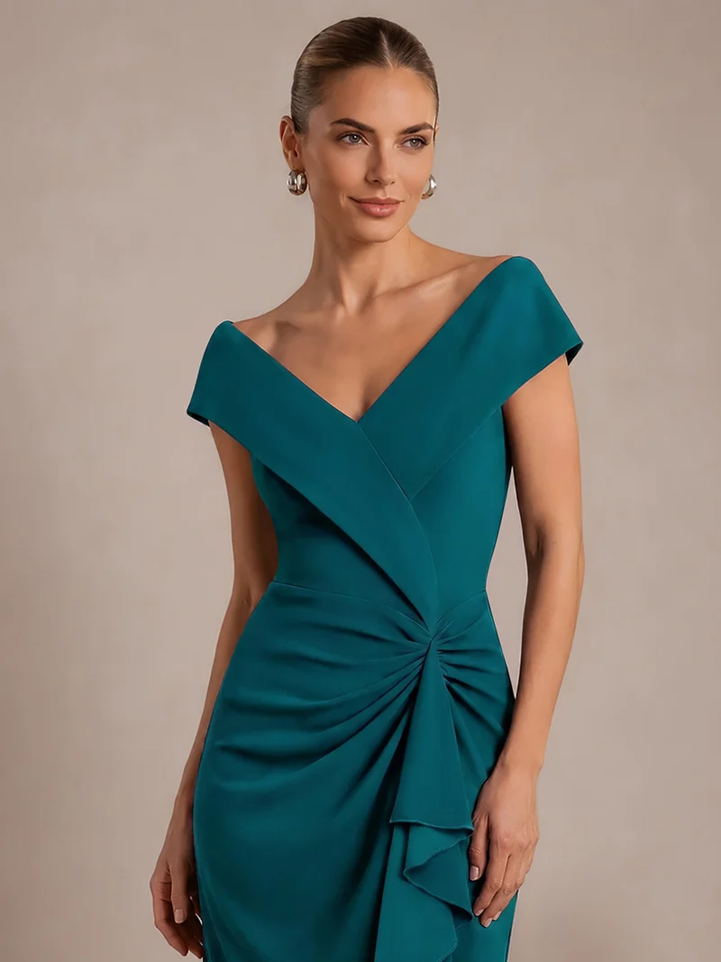 Robe de soirée sirène sans manches à col V, tissu extensible et coupe élégante