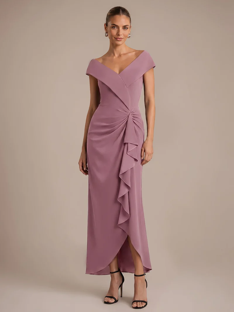 Robe de soirée sirène sans manches à col V, tissu extensible et coupe élégante