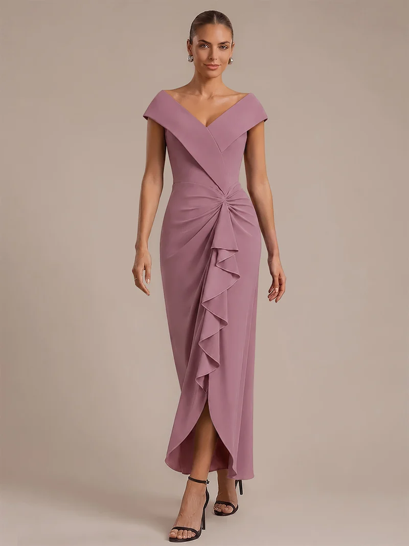 Robe de soirée sirène sans manches à col V, tissu extensible et coupe élégante