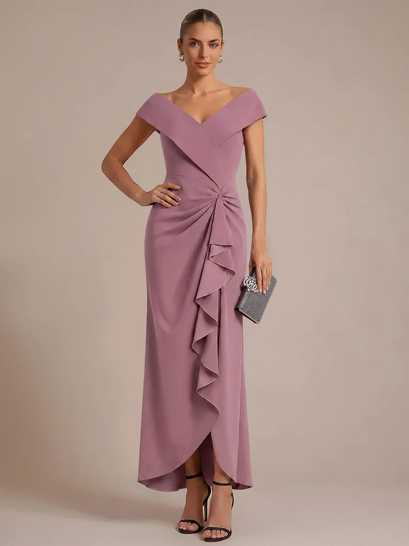Robe de soirée sirène sans manches à col V, tissu extensible et coupe élégante