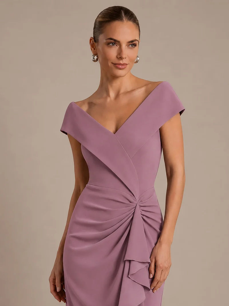Robe de soirée sirène sans manches à col V, tissu extensible et coupe élégante