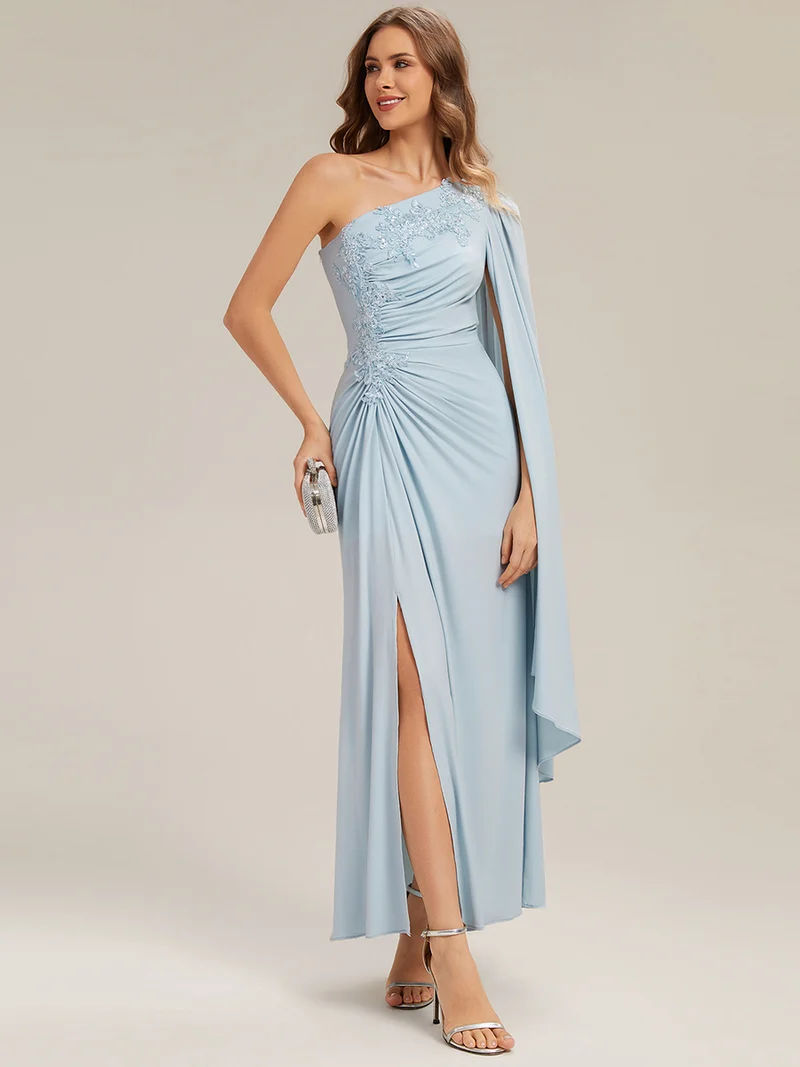 Robe Jersey Drapée Froncée Une Épaule