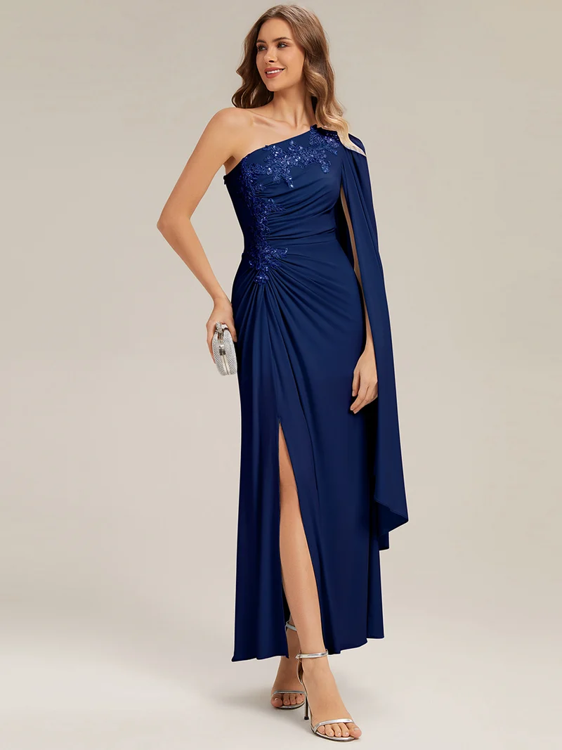 Robe Jersey Drapée Froncée Une Épaule