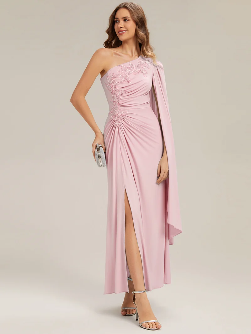 Robe Jersey Drapée Froncée Une Épaule