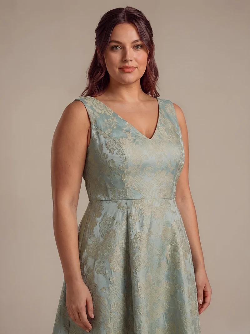 Robe midi A ligne sans manches décolletée en V avec détails imprimés