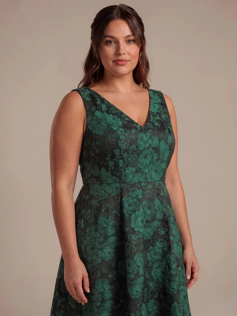 Robe midi A ligne sans manches décolletée en V avec détails imprimés
