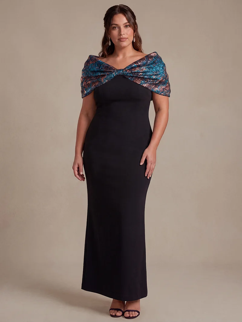 Robe maxi bodycon à manches courtes et décolleté en V