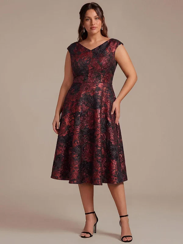 Robe midi sans élasticité à manches courtes en V avec fermeture éclair au dos