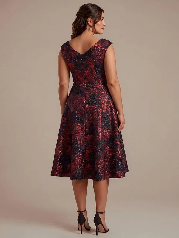 Robe midi sans élasticité à manches courtes en V avec fermeture éclair au dos