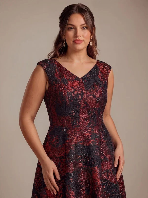 Robe midi sans élasticité à manches courtes en V avec fermeture éclair au dos