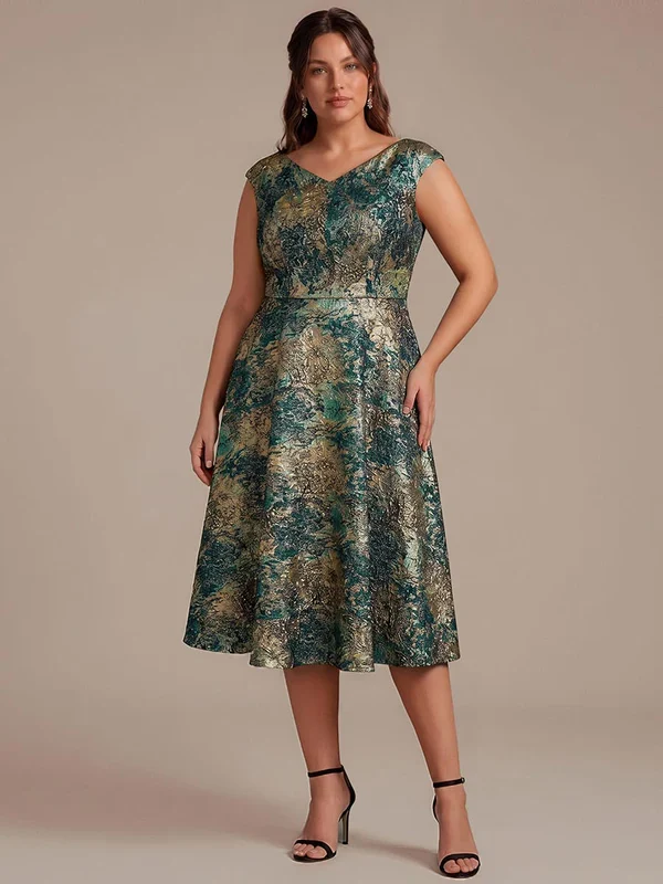 Robe midi sans élasticité à manches courtes en V avec fermeture éclair au dos