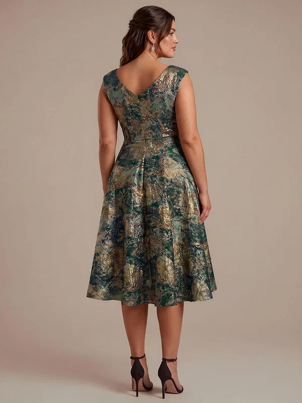 Robe midi sans élasticité à manches courtes en V avec fermeture éclair au dos