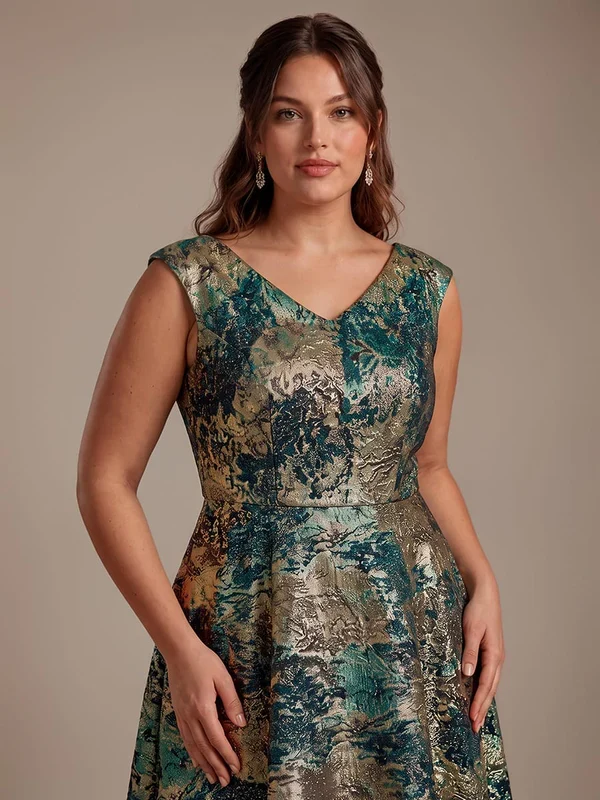 Robe midi sans élasticité à manches courtes en V avec fermeture éclair au dos