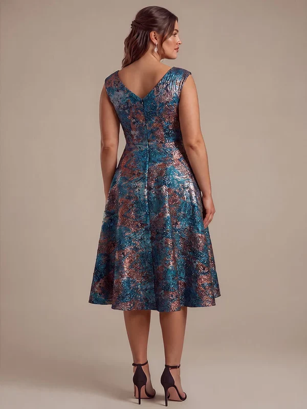 Robe midi sans élasticité à manches courtes en V avec fermeture éclair au dos