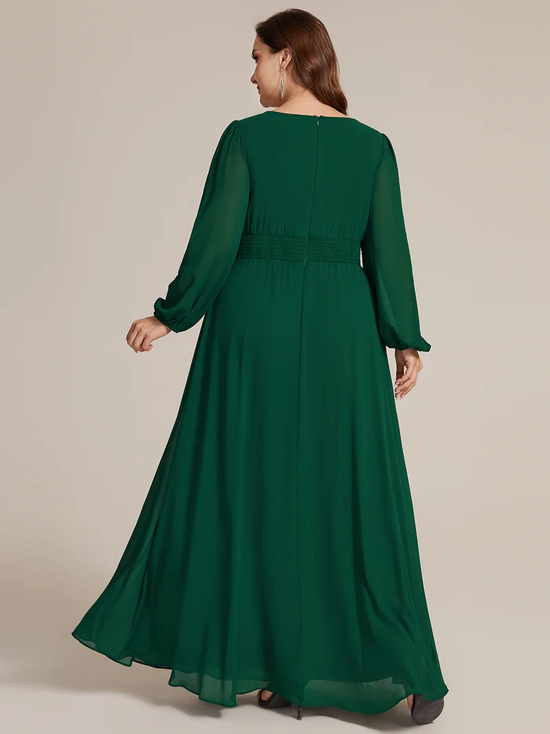 Robe maxi A-line à manches longues en sequins, col rond