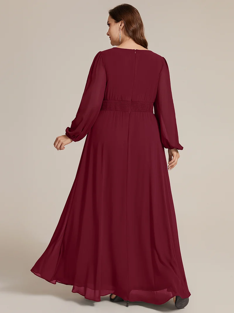 Robe maxi A-line à manches longues en sequins, col rond
