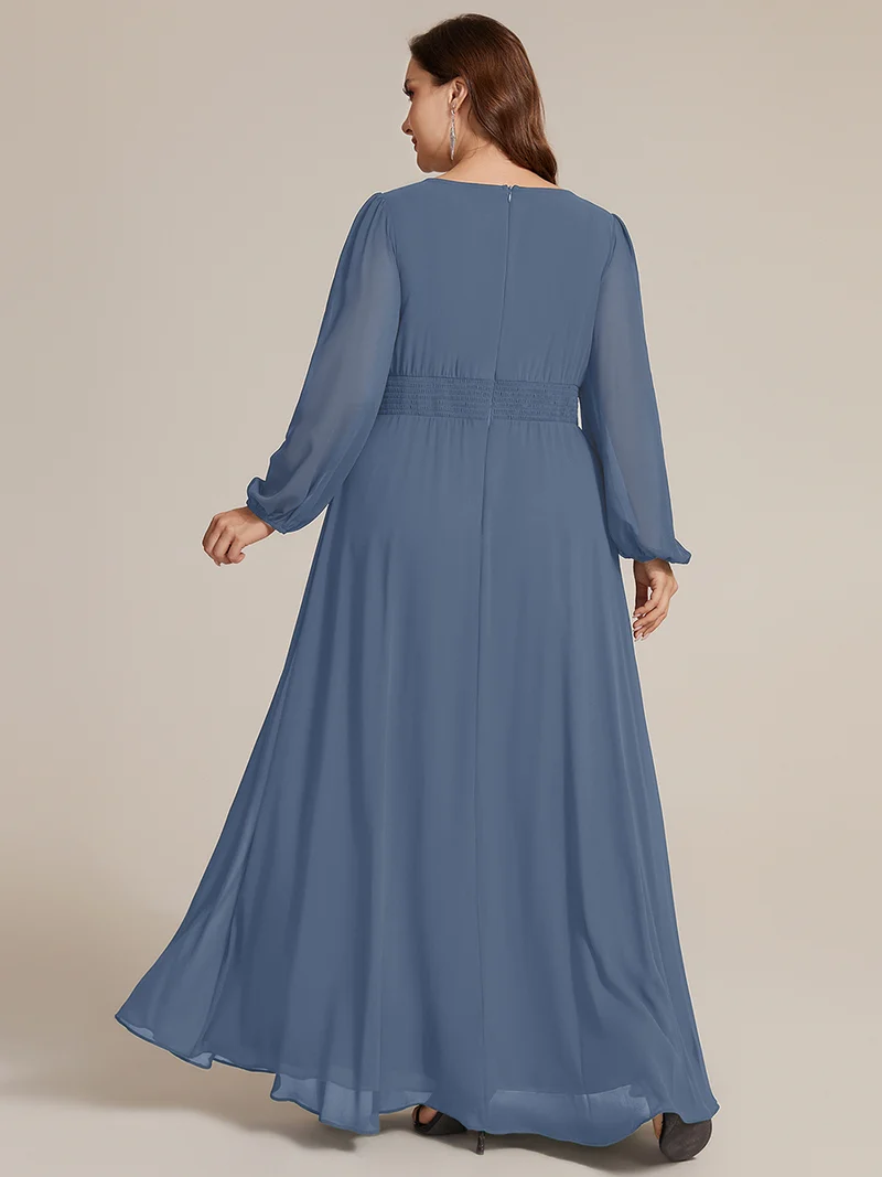 Robe maxi A-line à manches longues en sequins, col rond