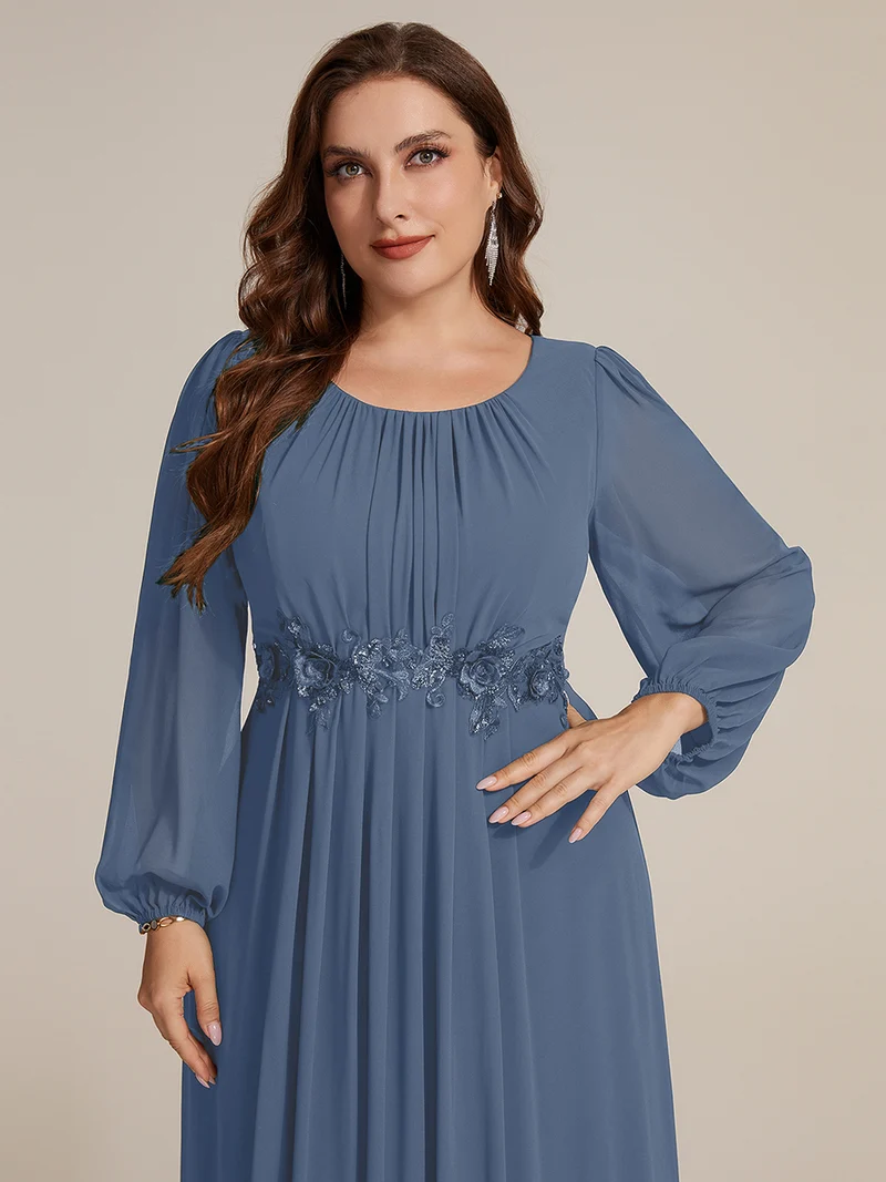 Robe maxi A-line à manches longues en sequins, col rond