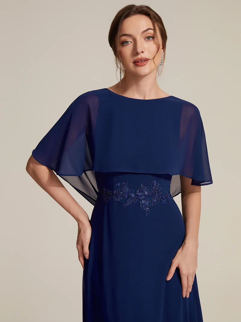 Robe maxi A-line à manches courtes avec col rond et fermeture éclair au dos