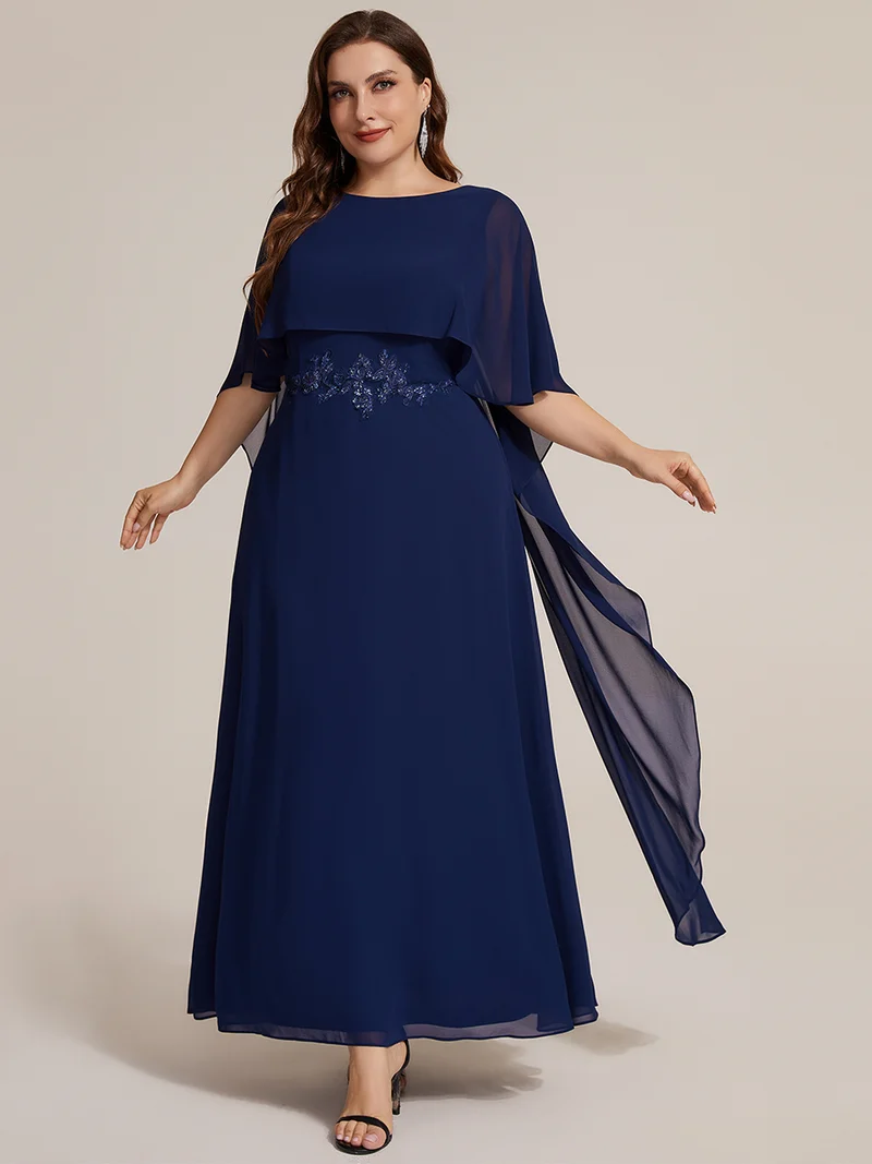Robe maxi A-line à manches courtes avec col rond et fermeture éclair au dos