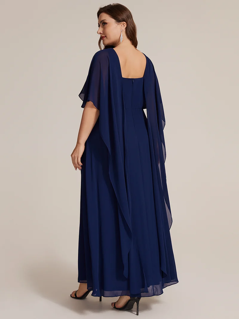 Robe maxi A-line à manches courtes avec col rond et fermeture éclair au dos