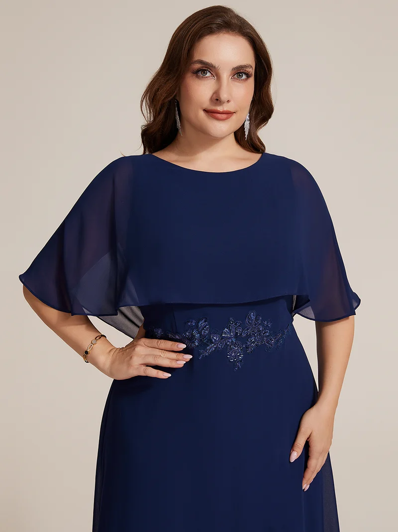 Robe maxi A-line à manches courtes avec col rond et fermeture éclair au dos