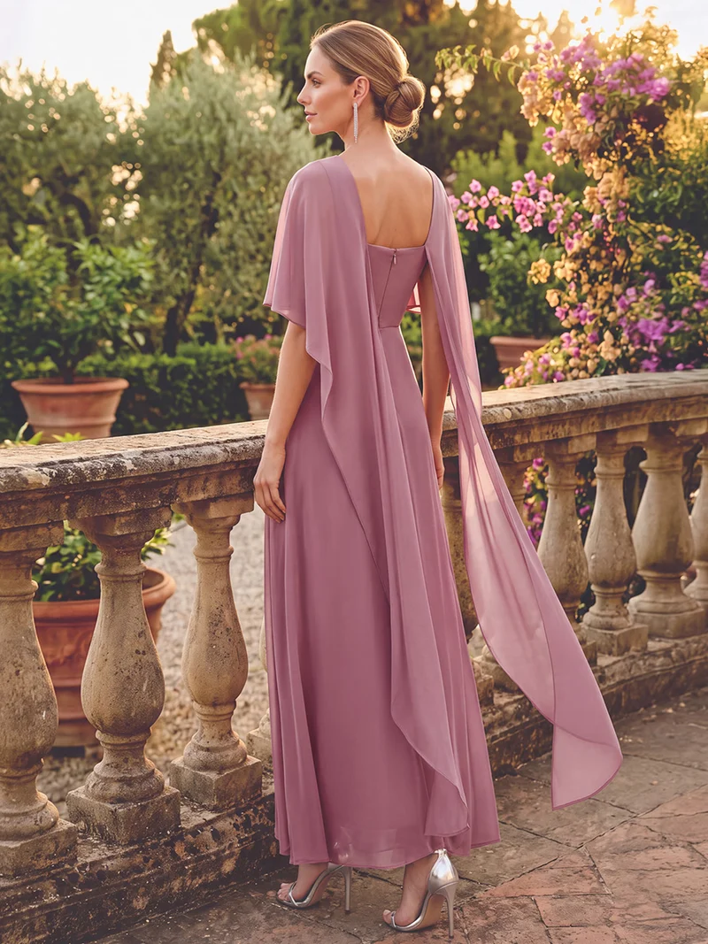 Robe maxi A-line à manches courtes avec col rond et fermeture éclair au dos