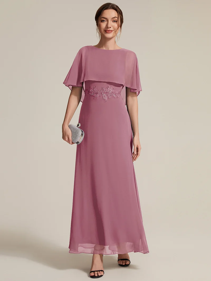 Robe maxi A-line à manches courtes avec col rond et fermeture éclair au dos