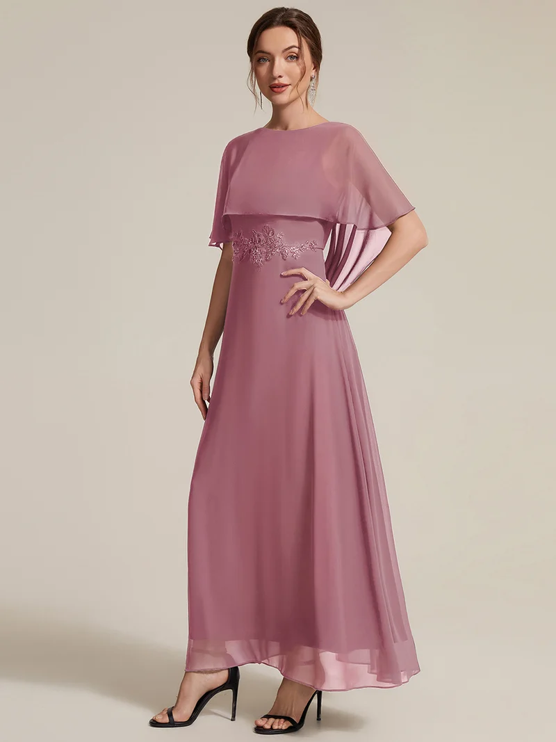 Robe maxi A-line à manches courtes avec col rond et fermeture éclair au dos