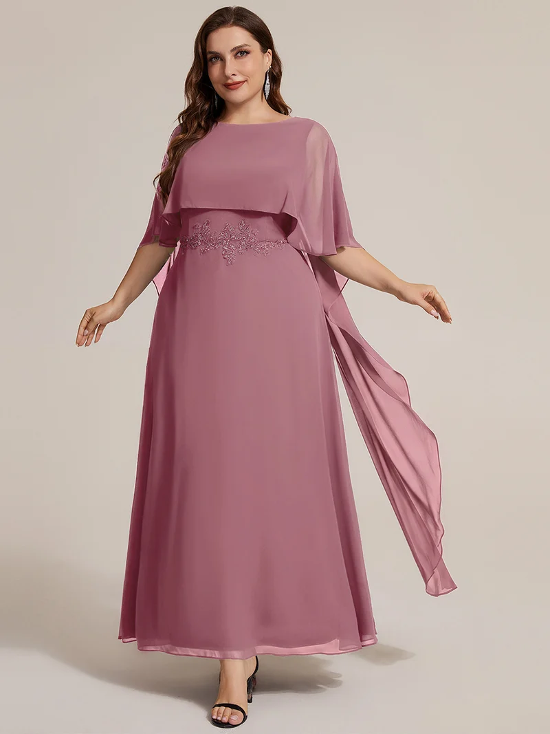 Robe maxi A-line à manches courtes avec col rond et fermeture éclair au dos