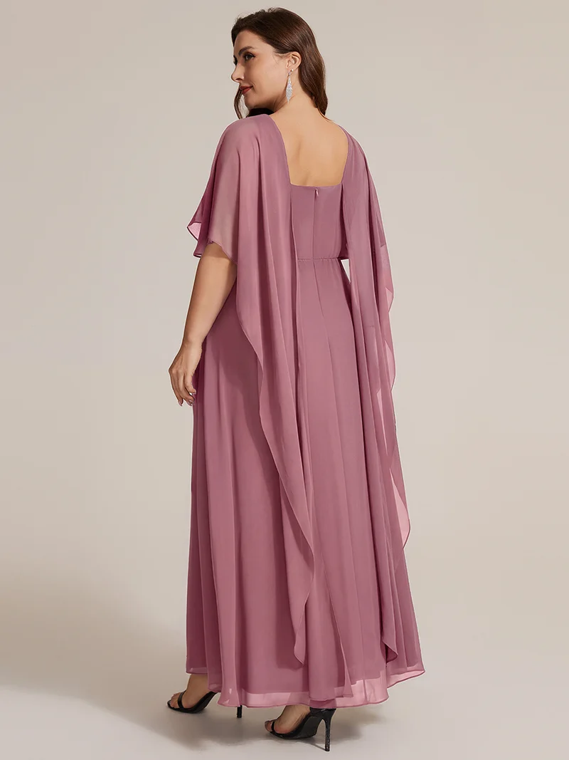 Robe maxi A-line à manches courtes avec col rond et fermeture éclair au dos