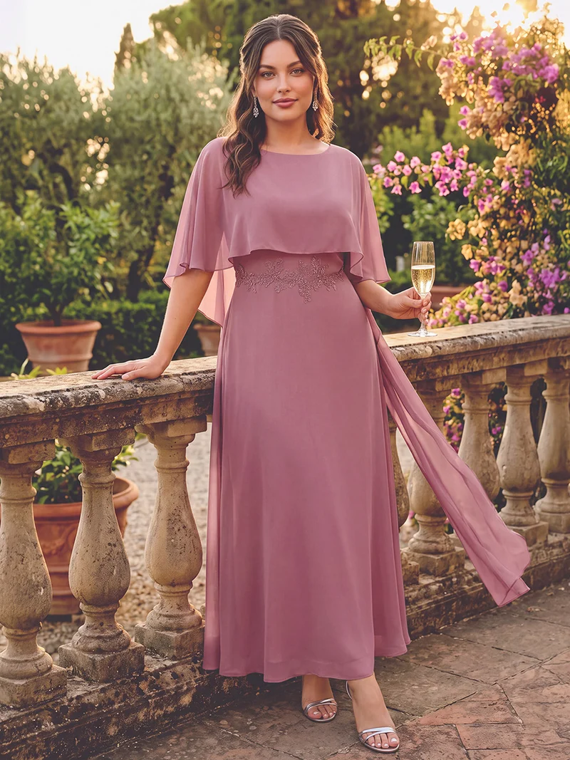 Robe maxi A-line à manches courtes avec col rond et fermeture éclair au dos
