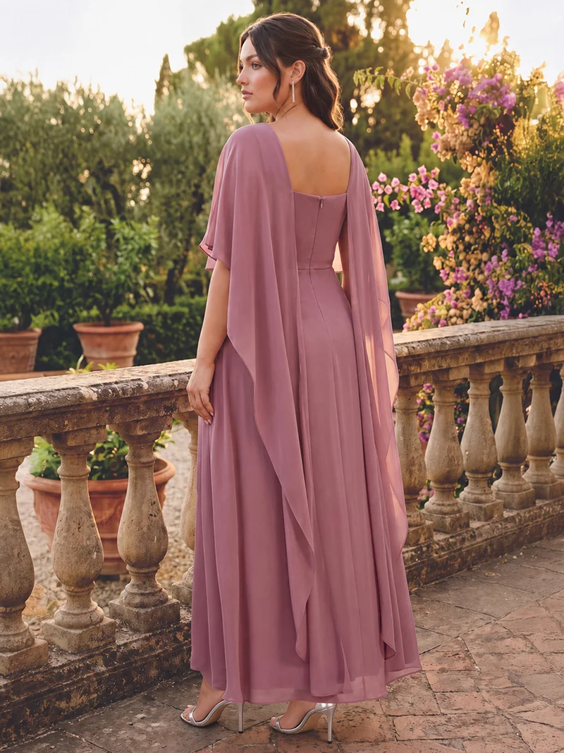 Robe maxi A-line à manches courtes avec col rond et fermeture éclair au dos
