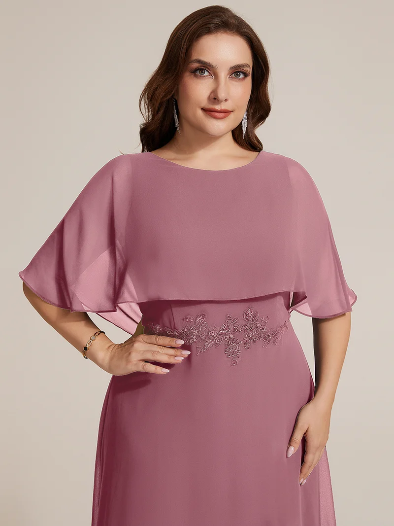 Robe maxi A-line à manches courtes avec col rond et fermeture éclair au dos