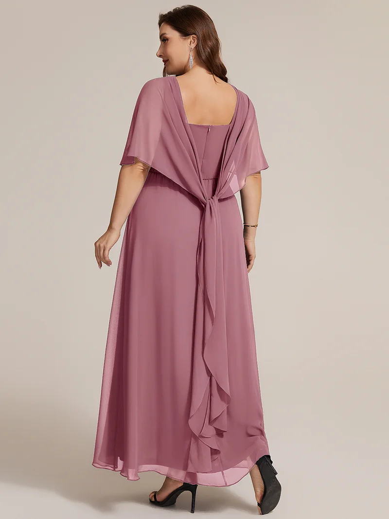 Robe maxi A-line à manches courtes avec col rond et fermeture éclair au dos