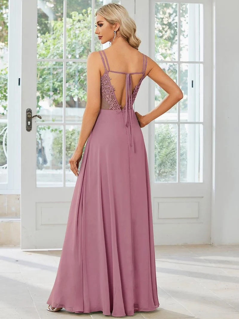 ever RUBY|Robe de soirée en mousseline et dentelle dos nu bretelles fines