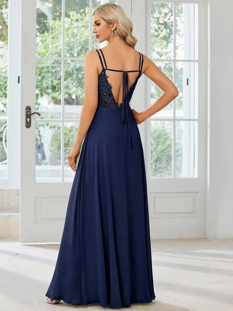 ever RUBY|Robe de soirée en mousseline et dentelle dos nu bretelles fines