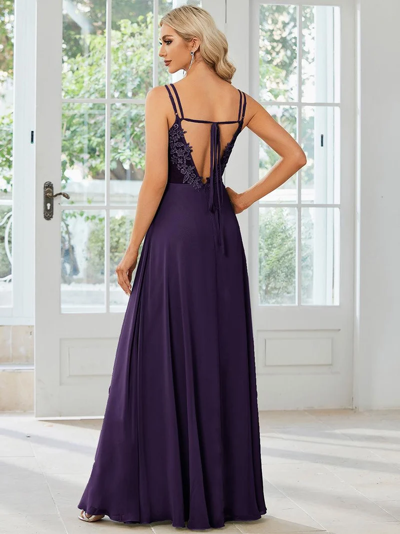 ever RUBY|Robe de soirée en mousseline et dentelle dos nu bretelles fines