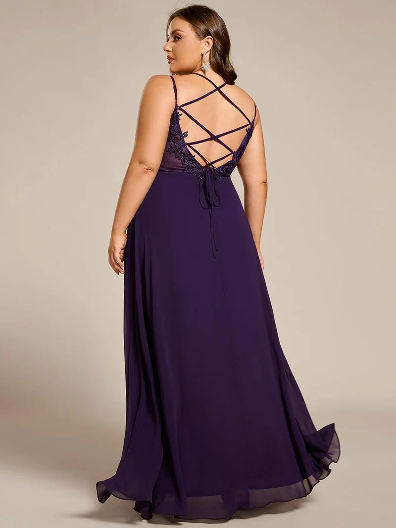 ever RUBY|Robe de soirée en mousseline et dentelle dos nu bretelles fines