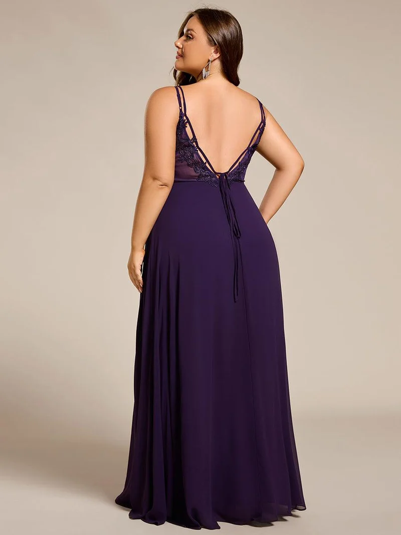 ever RUBY|Robe de soirée en mousseline et dentelle dos nu bretelles fines