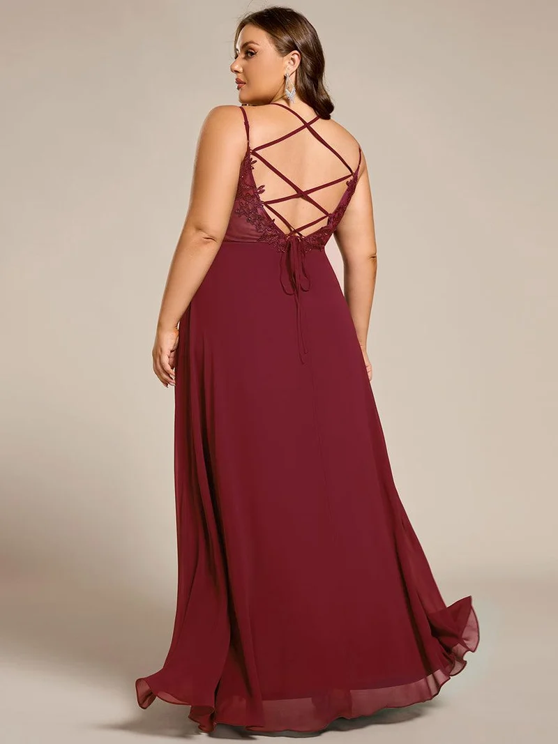 ever RUBY|Robe de soirée en mousseline et dentelle dos nu bretelles fines