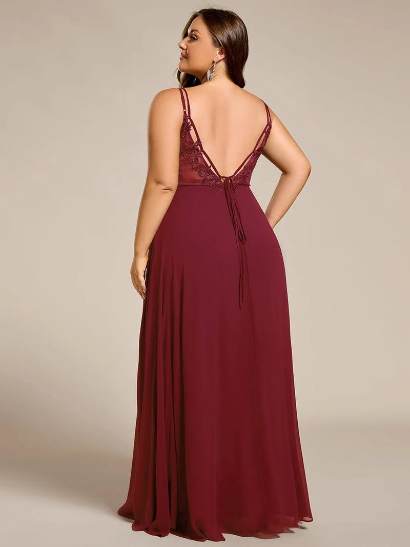 ever RUBY|Robe de soirée en mousseline et dentelle dos nu bretelles fines