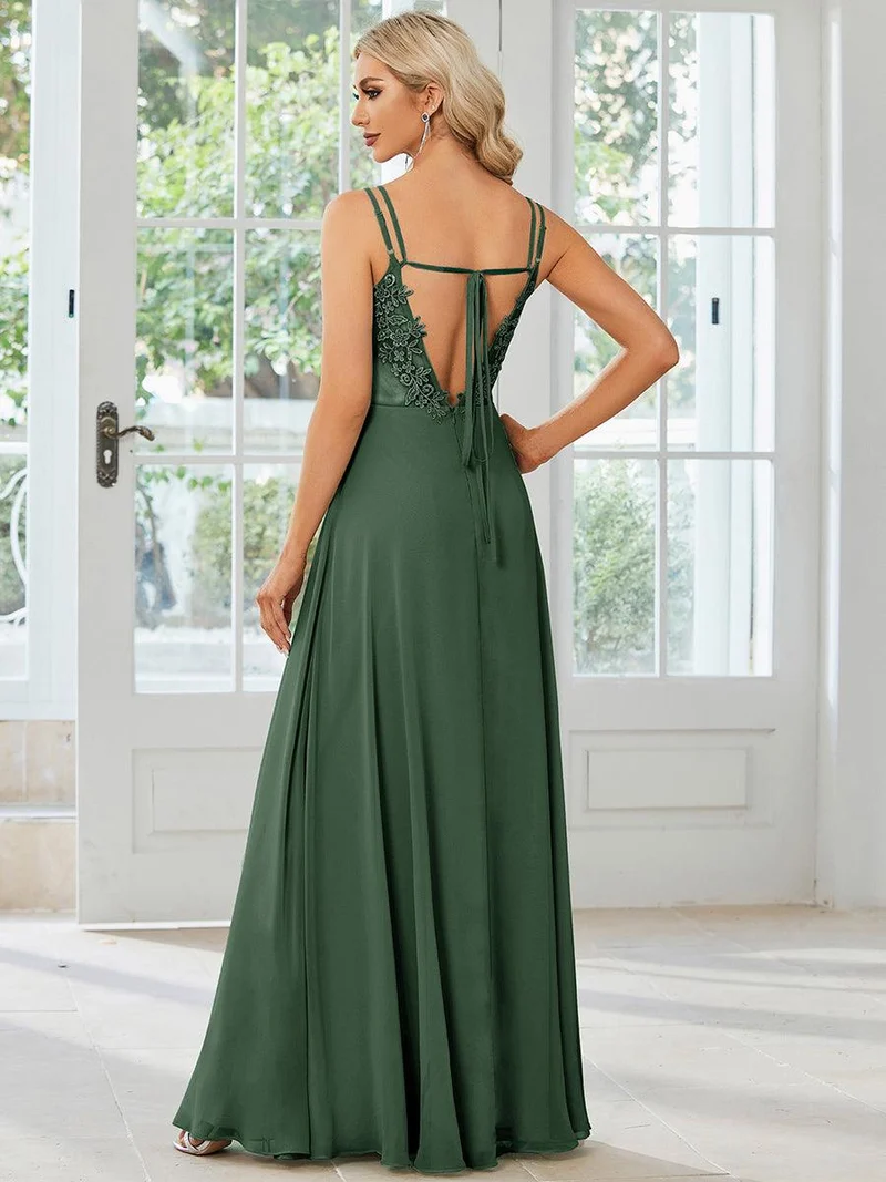 ever RUBY|Robe de soirée en mousseline et dentelle dos nu bretelles fines